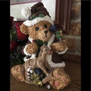 🧡 Rare Vintage Hand Painted Christmas Teddy Bear Rocking Horse Stature